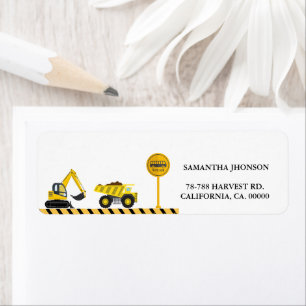 Construction Dump Truck Boy Birthday Party Return Address Label