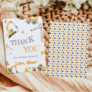 Construction Dump Truck Boy Birthday Yellow Thank You Card