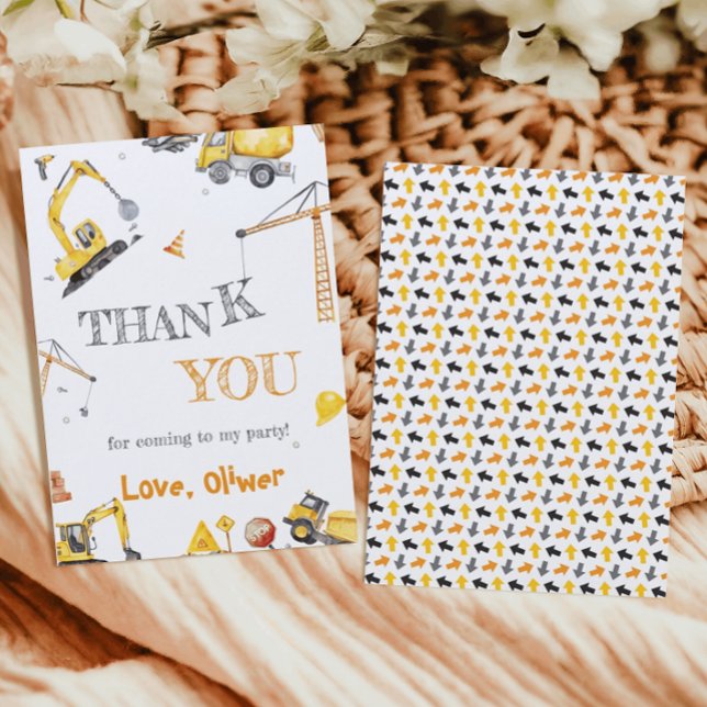 Construction Dump Truck Boy Birthday Yellow Thank You Card (Creator Uploaded)