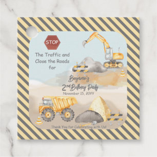 Construction Dump Truck Boy's 2nd Birthday Party Favour Tags