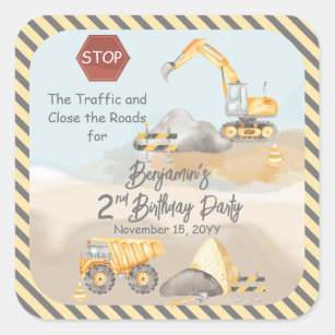 Construction Dump Truck Boy's 2nd Birthday Party Square Sticker