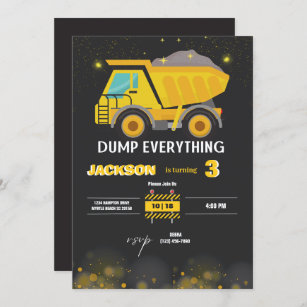   Construction Dump Truck Boys Birthday Party Invitation