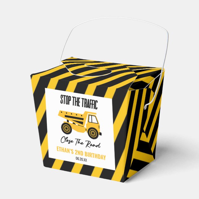 Construction Dump Truck Bulldozer Birthday Party Favour Box (Front Side)