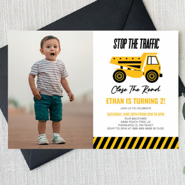 Construction Dump Truck Bulldozer Birthday Party Invitation (Creator Uploaded)