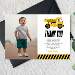 Construction Dump Truck Bulldozer Birthday Party Thank You Card