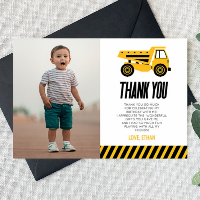 Construction Dump Truck Bulldozer Birthday Party Thank You Card (Creator Uploaded)