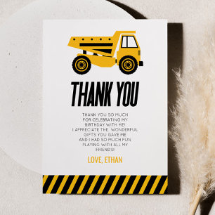 Construction Dump Truck Bulldozer Birthday Party Thank You Card