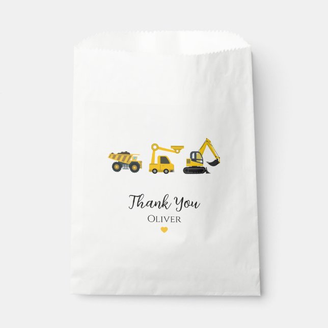 Construction Dump Truck, Crane & Excavator Favour Bag (Front)