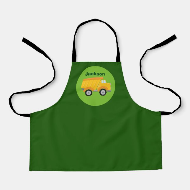Construction Dump Truck Custom Green Kids Monogram Apron (Front)