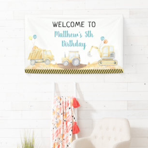 Construction Dump Truck Digger Birthday Banner