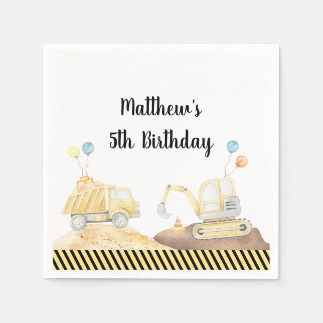 Construction Dump Truck Digger Birthday Napkin (Front)