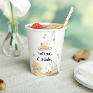 Construction Dump Truck Digger Birthday Paper Cups