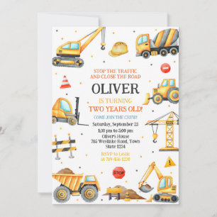 Construction Dump Truck Excavator Boy Birthday Invitation