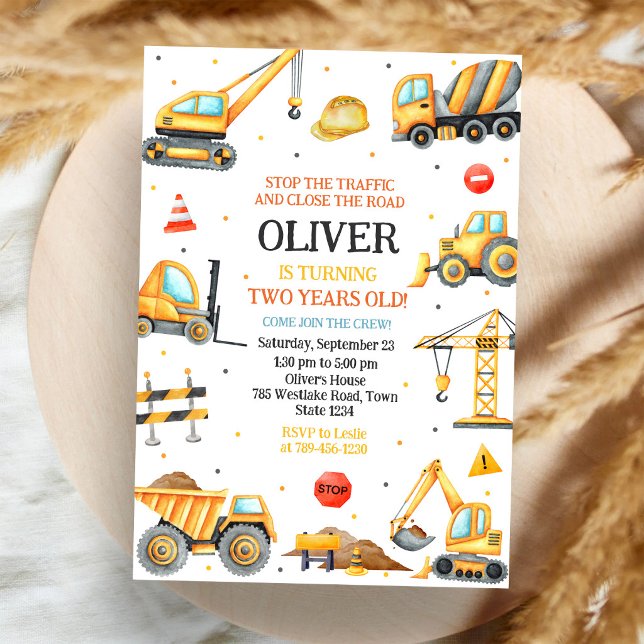 Construction Dump Truck Excavator Boy Birthday Invitation (Creator Uploaded)