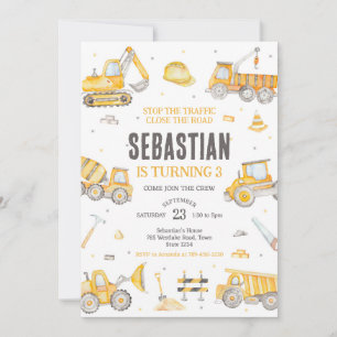 Construction Dump Truck Excavator Boy Birthday Invitation