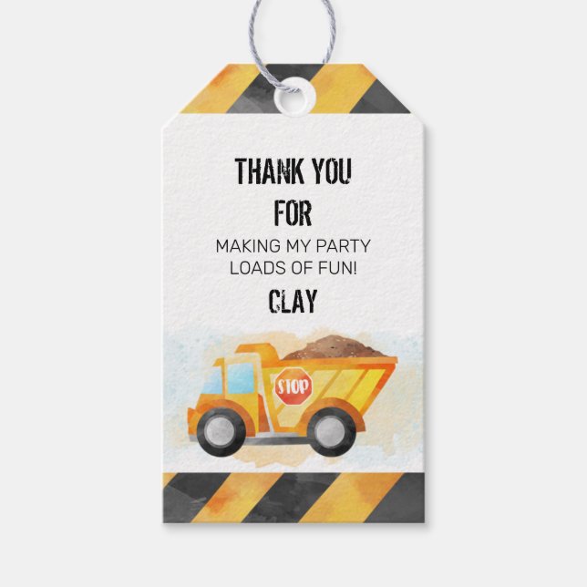 Construction Dump Truck Favour Gift Tags (Front)