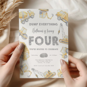 Construction Dump Truck FOUR 4th Birthday Party Invitation