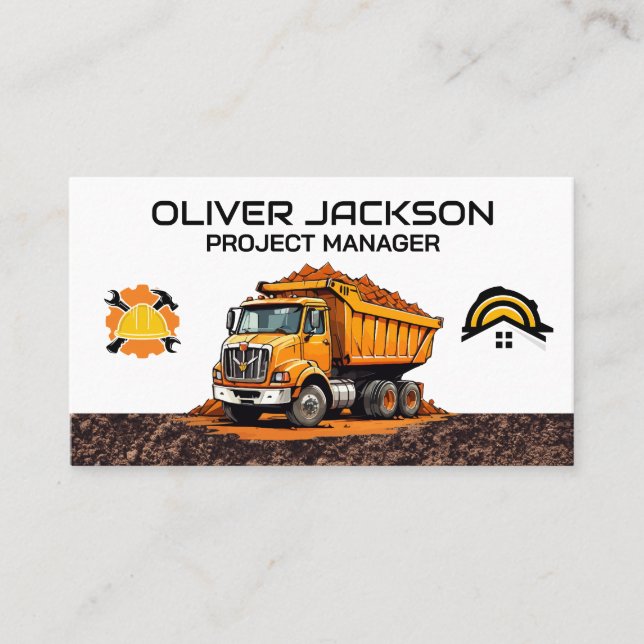 Construction Dump Truck Hauling Material Business Card (Front)