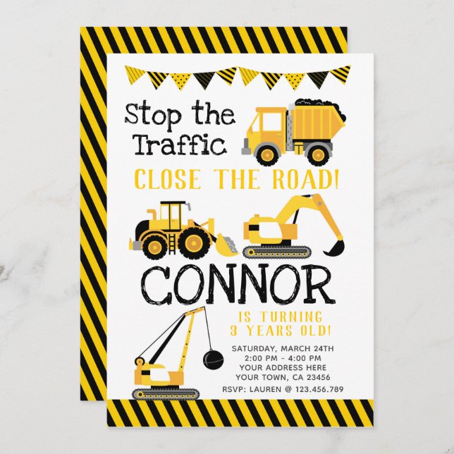Construction, Dump Truck Invitation (Front/Back)