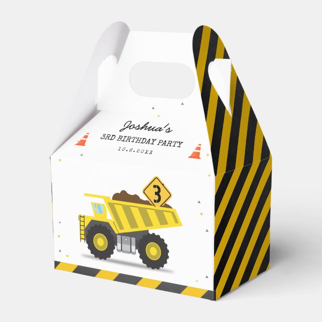 Construction Dump Truck Kids Any Age Birthday Favour Box (Front Side)