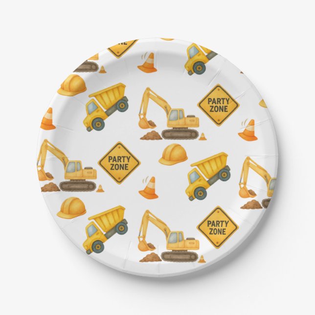 Construction Dump Truck Kids Any Age Birthday Paper Plate (Front)