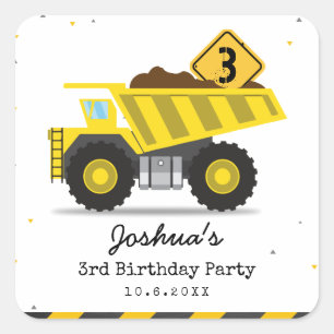 Construction Dump Truck Kids Any Age Birthday Square Sticker