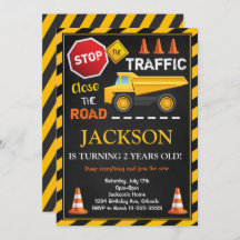 Construction Dump Truck Kids Birthday Invitation