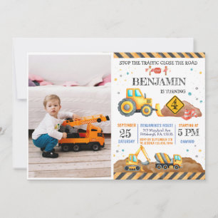 Construction Dump Truck Kids Birthday Party Invitation
