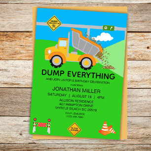 Construction Dump Truck Kids Birthday Party Invitation