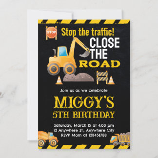 Construction Dump Truck Kids Birthday Party  Invitation