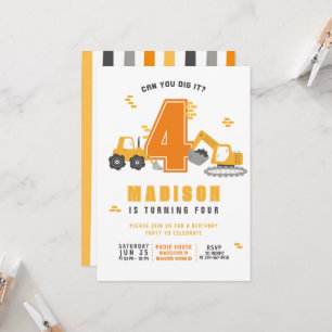 Construction Dump Truck Kids Birthday Party Invite