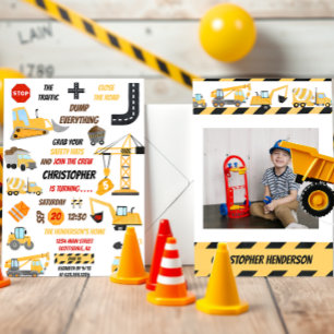 Construction Dump Truck Kids Birthday Party Photo Invitation