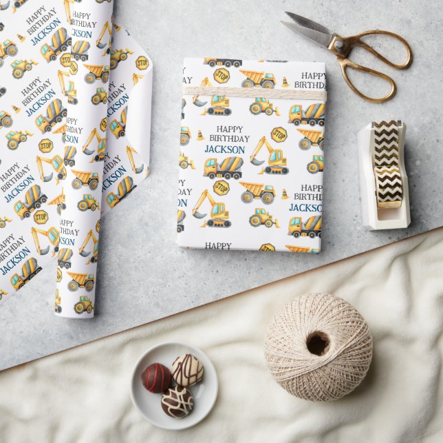 Construction Dump Truck Kids Birthday Party Wrapping Paper (Crafts)