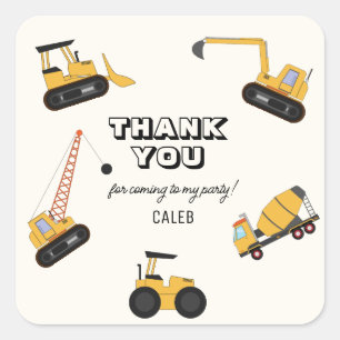 Construction Dump Truck Kids Birthday Square Sticker