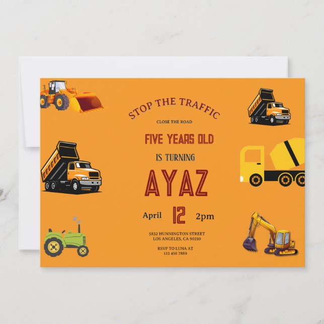 Construction Dump Truck Party Boy Birthday  Invitation (Front)