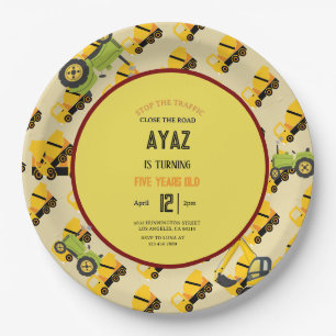 Construction Dump Truck Party Boy Birthday Paper Plate