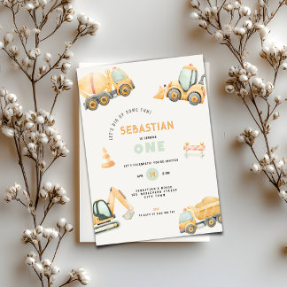 Construction Dump Truck Party Boy First Birthday Invitation
