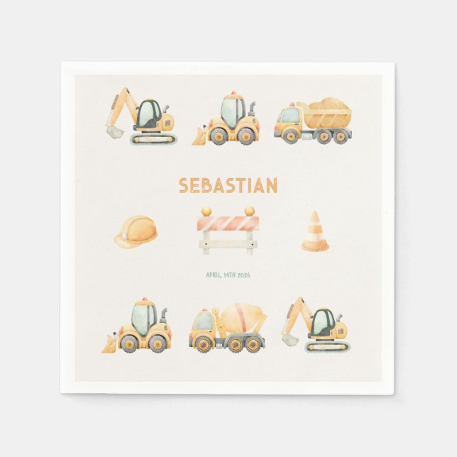 Construction Dump Truck Party Boys Birthday Napkin (Front)