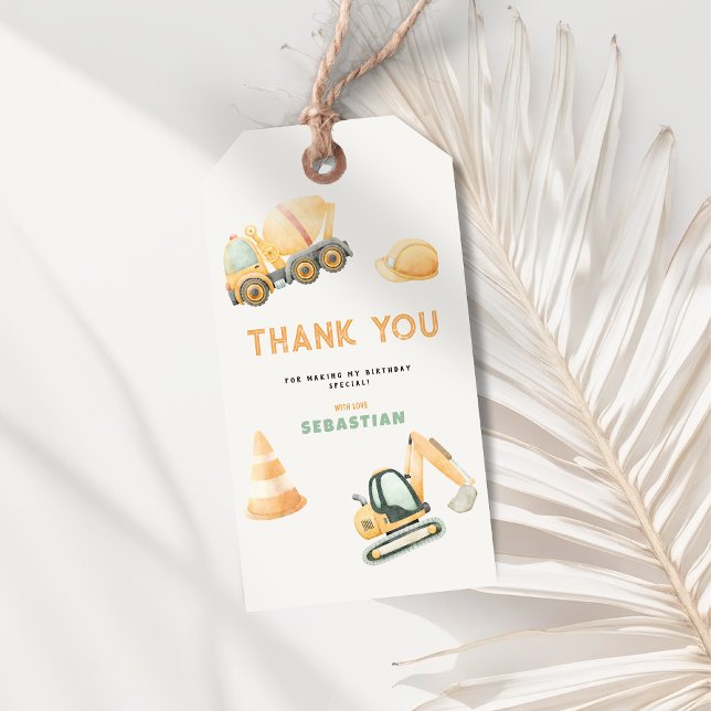 Construction Dump Truck Party Favour Tags (Construction For Boys Thank You Favor Tag)
