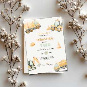 Construction Dump Truck Theme 2nd Birthday Invitation
