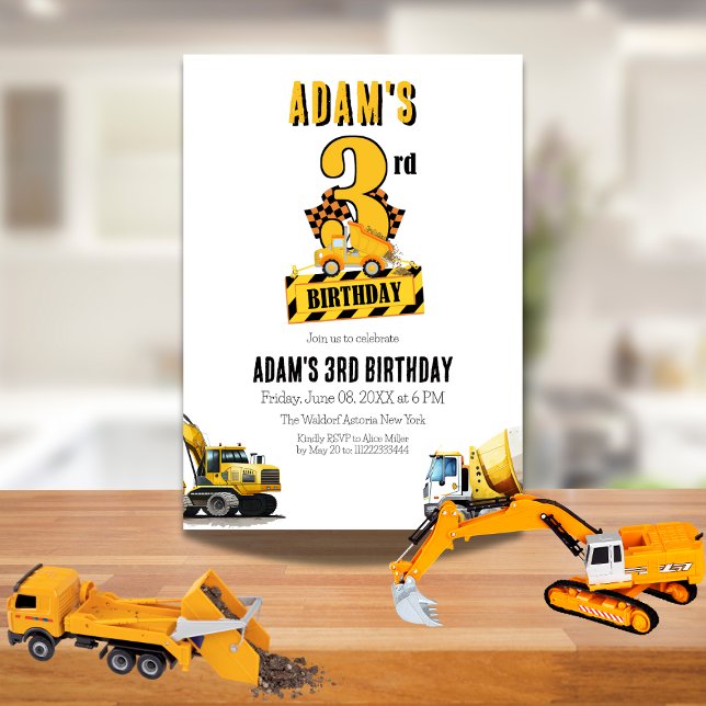 Construction Dump Truck Third Birthday Party Invitation (Creator Uploaded)