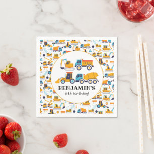 Construction Dump Trucks Vehicles Birthday Party Napkin