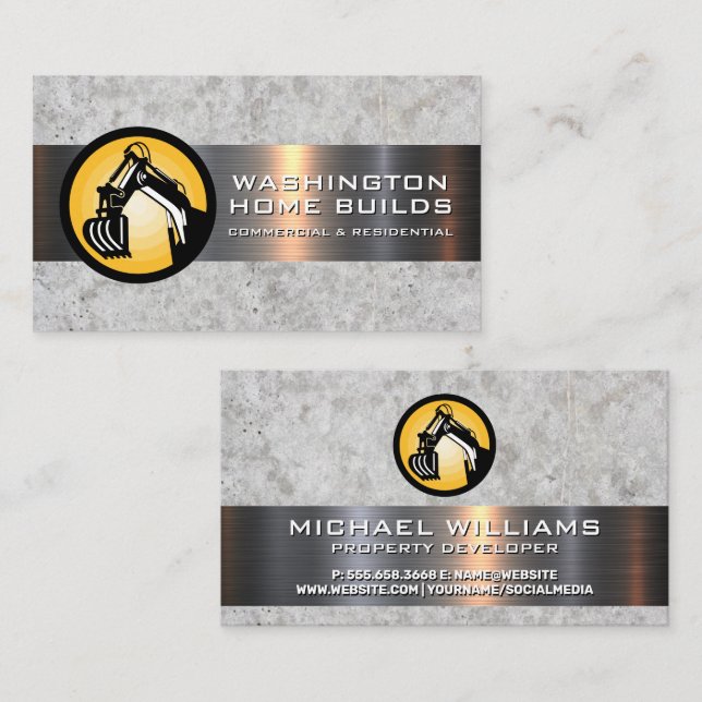 Construction Earth Mover | Concrete Steel Business Card (Front/Back)