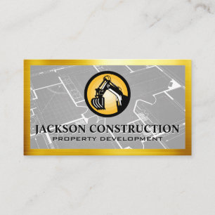 Construction Earth Mover Logo Blueprint Business Card