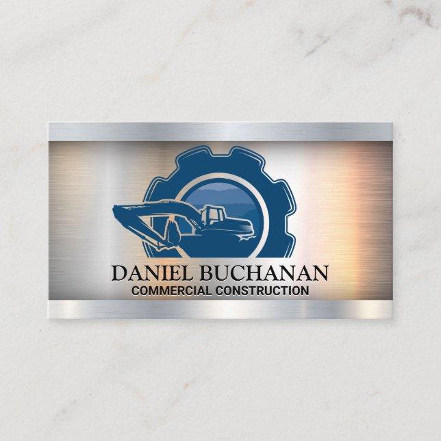 Construction Earth Mover Logo | Metal Business Card (Front)