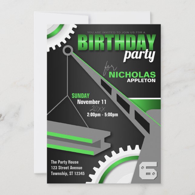 Construction & Engineering Birthday Party Invitation (Front)