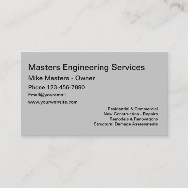 Construction Engineering Services Business Card (Front)