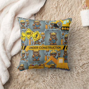 Construction Enthusiast Bear Print Cushion