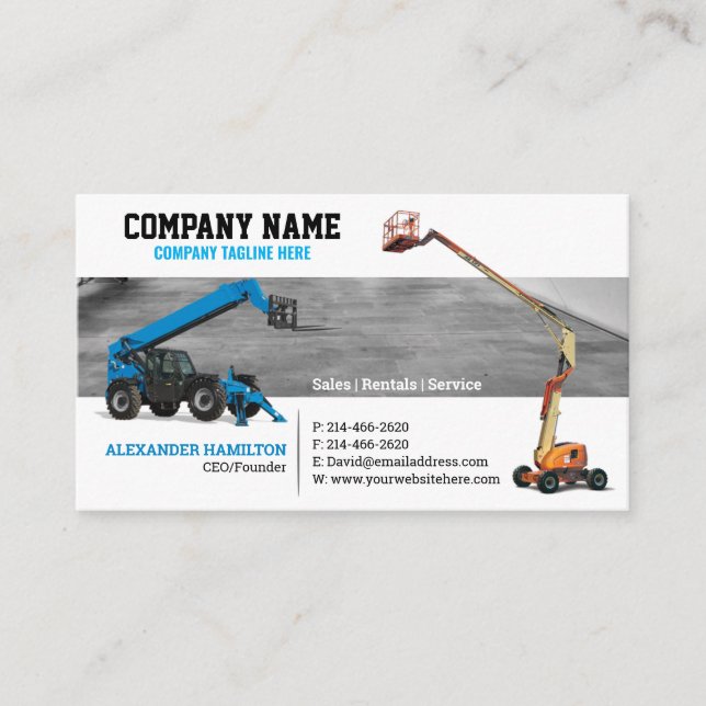 Construction Equipment and Services Business Card (Front)