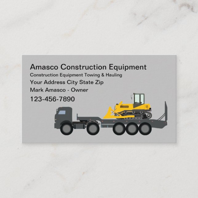 Construction Equipment Rental Hauling Towing Business Card (Front)